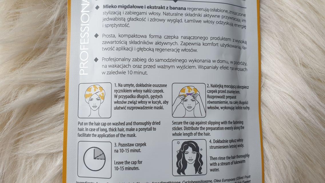 L'biotica, Milk Therapy Hair Mask, Regenerująca maska do włosów w formie czepka, Mleko migdałowe, banan, keratyna