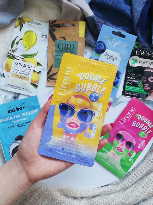 Lirene Double Bubble, Maska do twarzy, Glinkowa, Z witaminą C, Cera tłusta i mieszana, Yellow & Violet