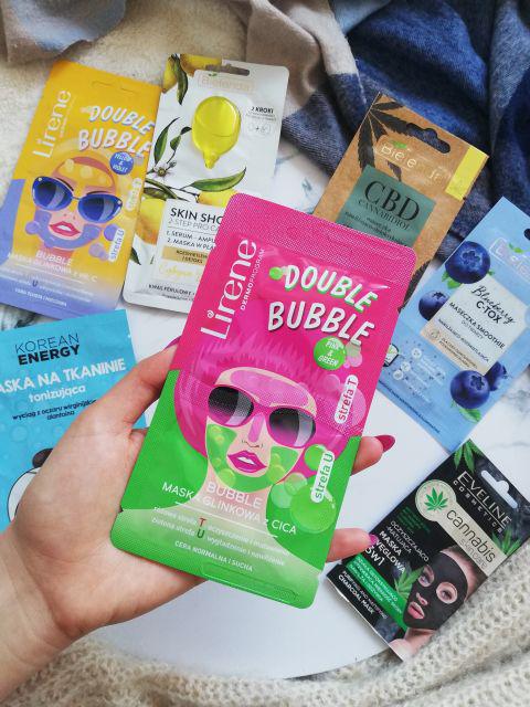 Lirene Double Bubble, Maska do twarzy, Glinkowa, Z Cicą, Cera normalna i sucha, Pink & Green