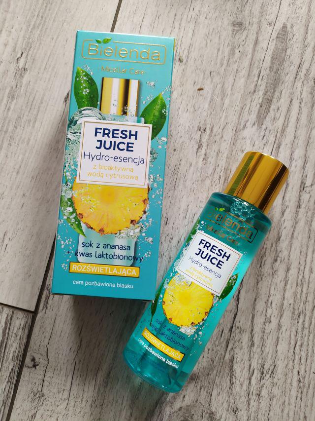 Bielenda Fresh Juice, Hydro-esencja do twarzy, Rozświetlająca, z bioaktywną wodą cytrusową, sok z ananasa i kwas laktobionowy