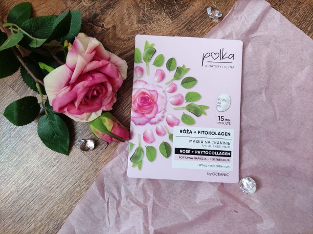 Polka Maska do twarzy na tkaninie, Poprawa napięcia + Regeneracja, Róża + Fitokolagen