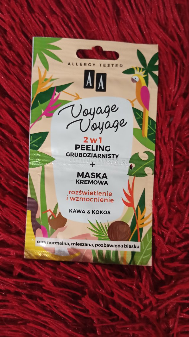 AA Voyage Voyage, 2w1 Peeling gruboziarnisty + maska kremowa, Kawa & Kokos