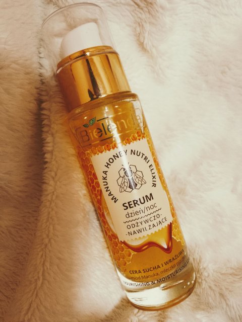 Bielenda Manuka Honey Nutri Elixir, Serum do twarzy, Odżywczo-nawilżające, Na dzień i na noc, Cera sucha i wrażliwa, Miód manuka i mleczko pszczele