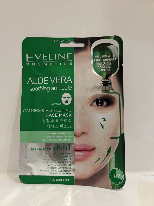 EvelineEveline Aloesowa Ampułka Kojąca Ultra Action 8w1 łagodząco odświeżająca koreańska maska na tkaninie