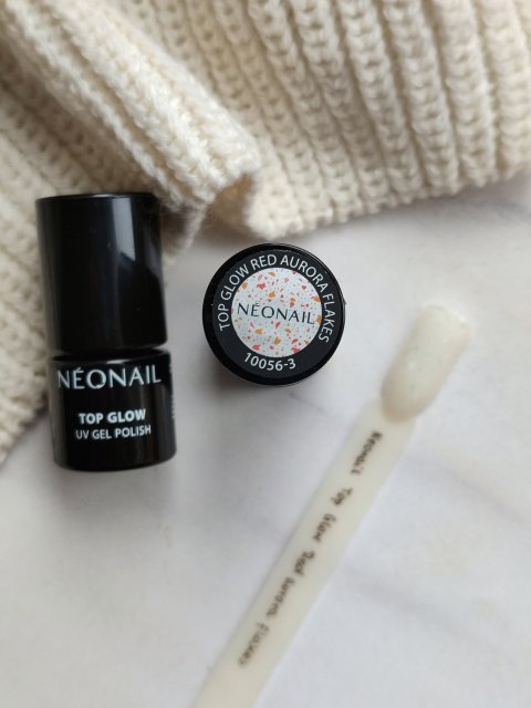 Neonail Lakier hybrydowy, 10056-3 Top Glow Red Aurora Flakes