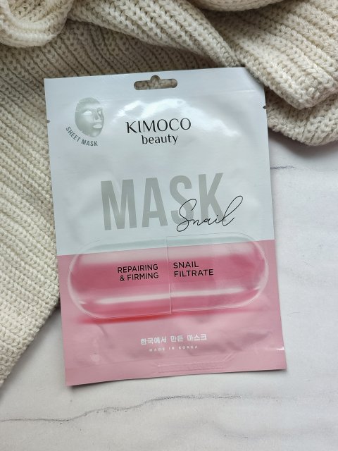 Kimoco Beauty Maska do twarzy w płacie, Snail, Snail Filtrate, Regenerująco-ujędrniająca, Filtrat ze śluzu ślimaka
