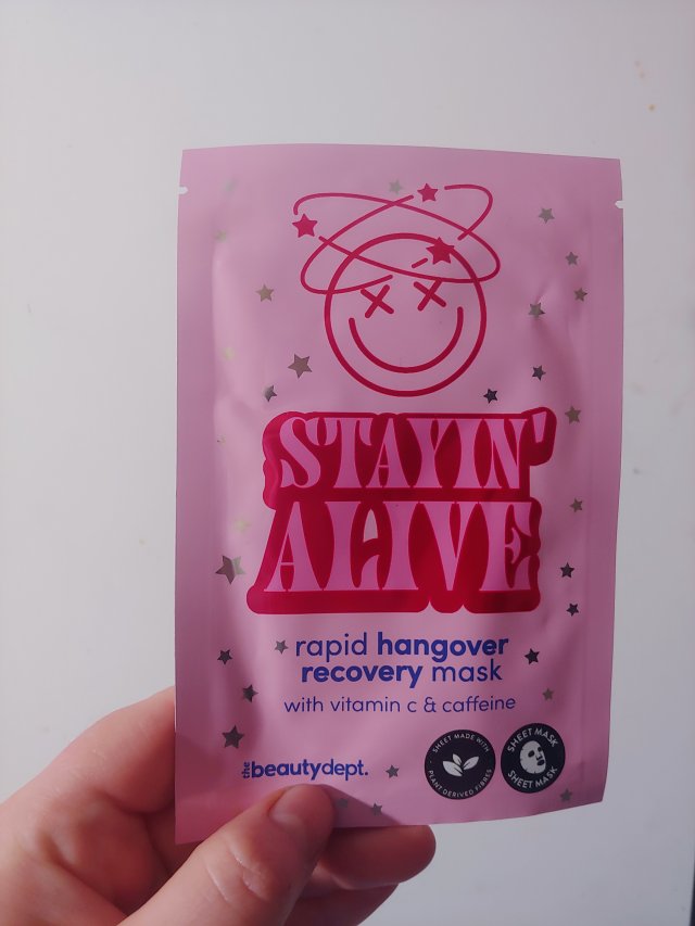 The Beauty Dept. Maseczka do twarzy w płacie, Stayin'Alive, Rapid Hangover Recovery Mask, Z witaminą C i kofeiną