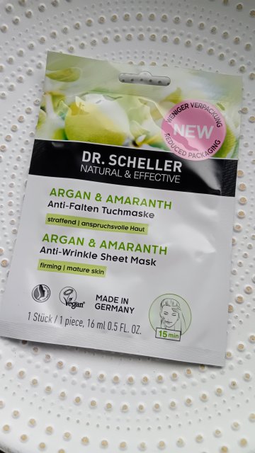 Dr. Scheller Maska do twarzy w płacie, Natural & Effective, Z olejem arganowym i amarantusem