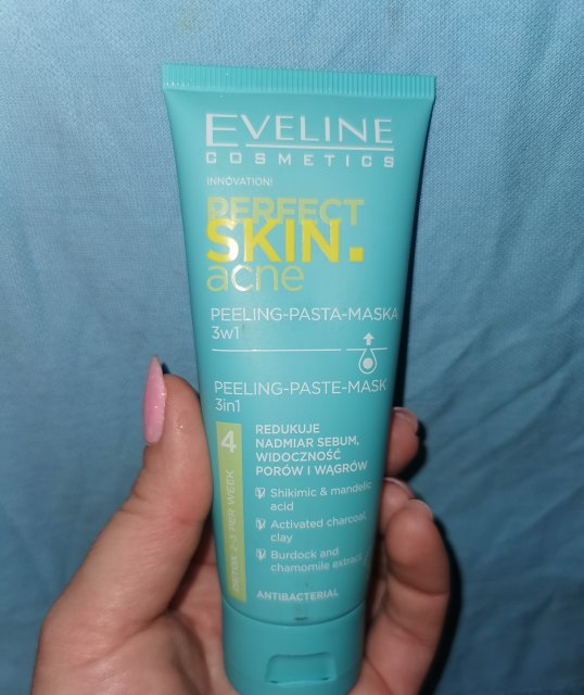 Eveline Perfect Skin. Acne, Peeling-pasta-maska do twarzy, 3w1, Mikrozłuszczający
