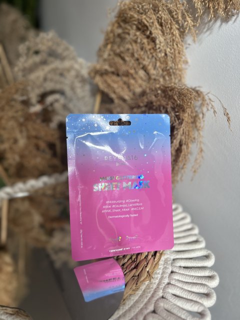 REYENA16 Maska do twarzy w płacie, Moist Glittering Sheet Mask, Kojąca-Nawilżająca