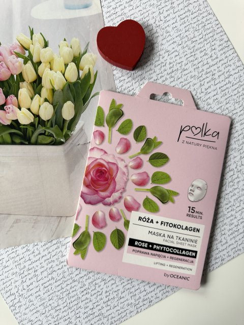 Polka Maska do twarzy na tkaninie, Poprawa napięcia + Regeneracja, Róża + Fitokolagen