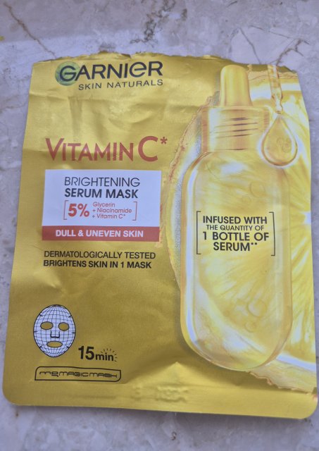 Garnier Skin Naturals, Vitamin C, Maska do twarzy w płacie, Brightening Serum Mask, Rozświetlająca