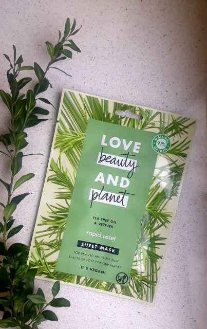 Love Beauty and Planet Maseczka do twarzy w płacie, Tea Tree Oil & Vetiver, Rapid Reset