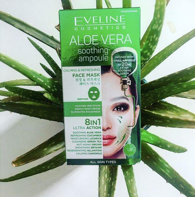 Eveline Maska do twarzy w płacie, Aloe Vera Soothing Ampoule, Aloesowa ampułka kojąca 8w1