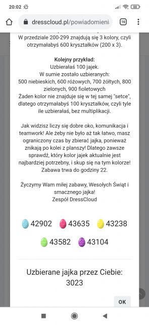 Zabawa na Dresscloud - Zbieramy jajka 2021.