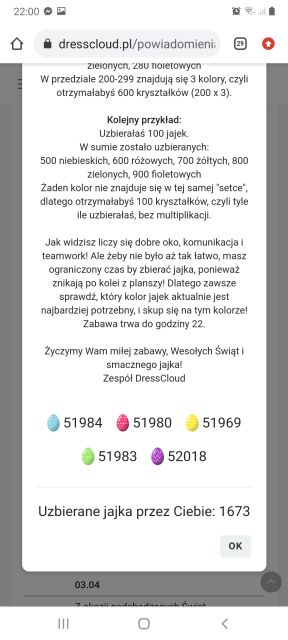 Zabawa na Dresscloud - Zbieramy jajka 2021.