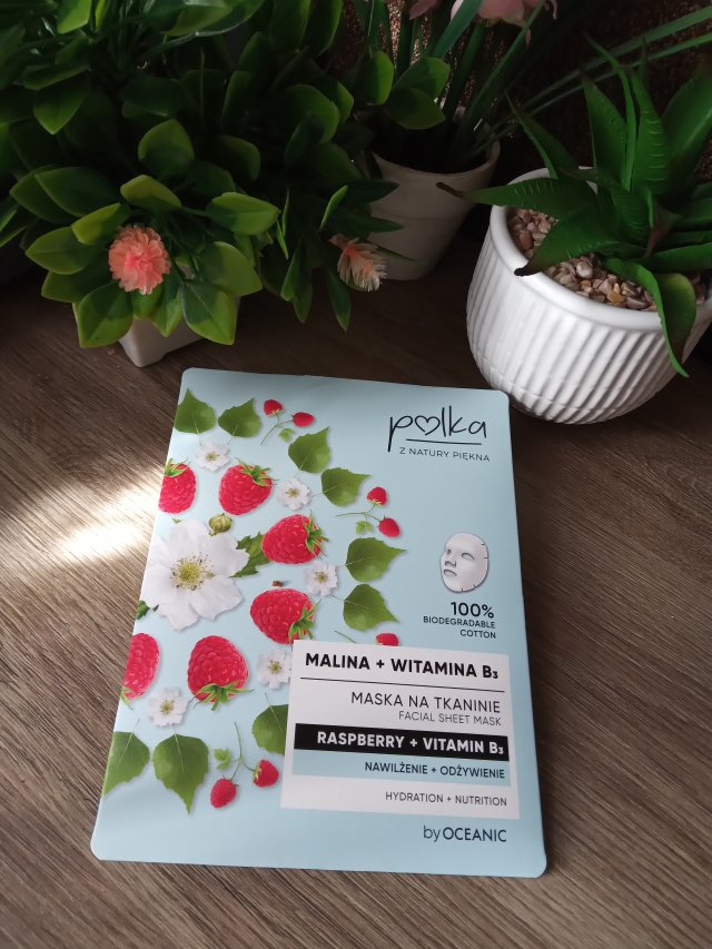 Polka, maska na tkaninie, malina + witamina B3, nawilżenie + odżywienie