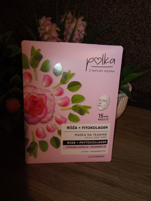 Polka, maska na tkaninie, róża + fitokolagen