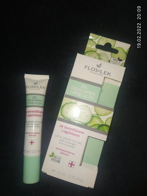 FlosLek Żel pod oczy i na powieki, Ze świetlikiem i ogórkiem, Nierównomierny koloryt 