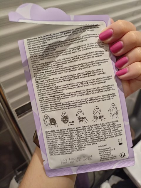 Mascot Europe Facial Sheet mask, Thursday, Later on in the week and still in a good feeling 