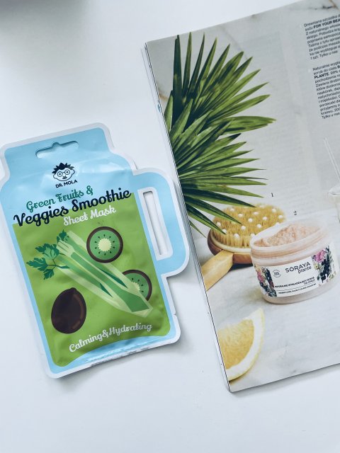 Dr. Mola Maska do twarzy w płachcie, Green Fruits & Veggies Smoothie, Calming & Hydrating