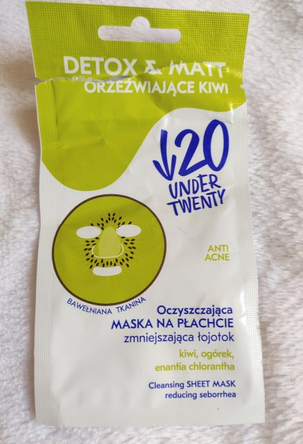 Under Twenty Anti Acne, Maska do twarzy na płacie, Oczyszczająca, Orzeźwiające kiwi