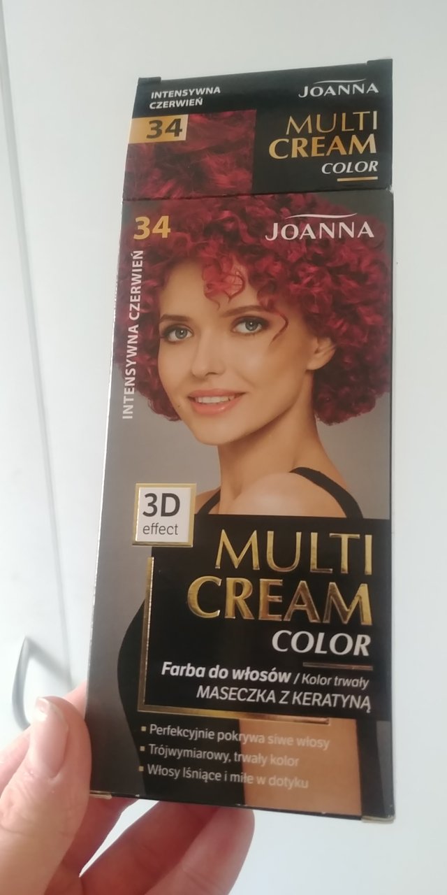 Joanna Multi Cream Color, Farba do włosów, Kolor trwały, nr 34 Intensywna czerwień