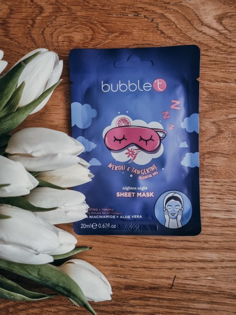Bubble T Maska do twarzy w płacie, Nightea Night, Neroli & Tangerine, Nawilżająco - tonizująca 