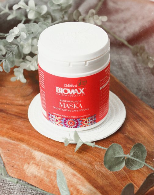 L'biotica Biovax, Maska do włosów, Regenerująca, Japońska wiśnia i mleko migdałowe