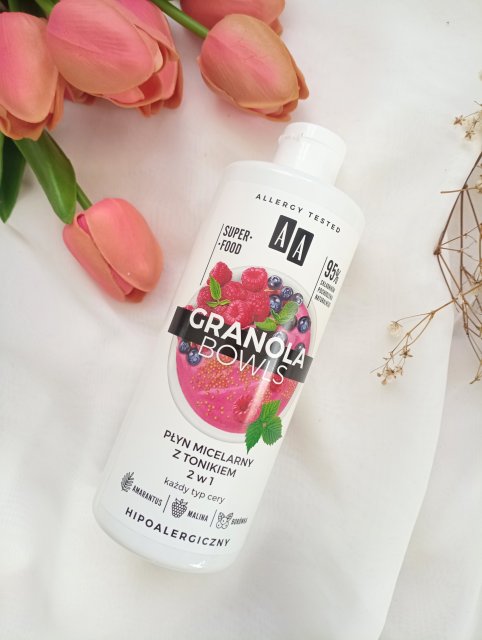 AA Granola Bowls, Płyn micelarny do twarzy z tonikiem 2w1, Każdy typ cery, Amarantus, malina i borówka