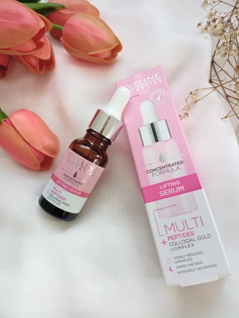 Eveline Skoncentrowana Formuła, Serum do twarzy, Lifting, Multi Peptydy + Koloidalne Złoto, Na dzień i na noc
