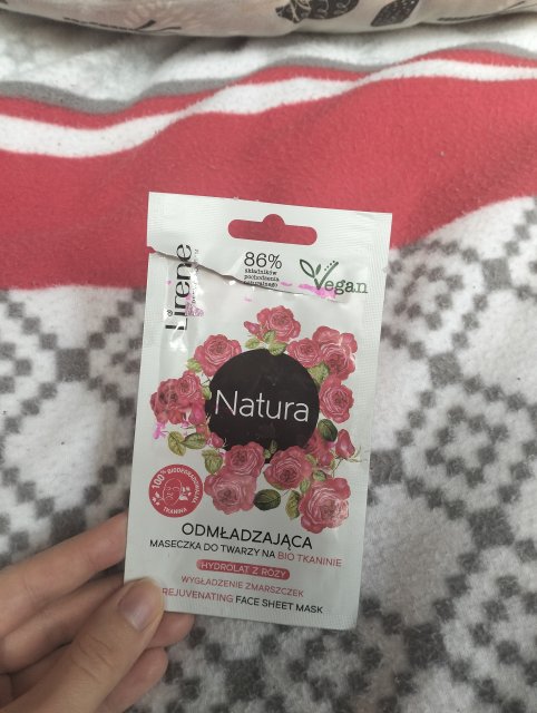 Lirene Dermoprogram, Natura, Maseczka do twarzy na bio tkaninie, Odmładzająca, Hydrolat z róży