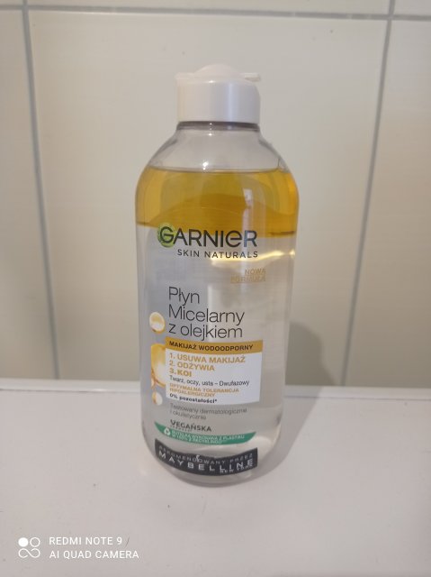 Garnier Skin Naturals, Płyn micelarny, Z olejkiem, Makijaż wodoodporny, Dwufazowy