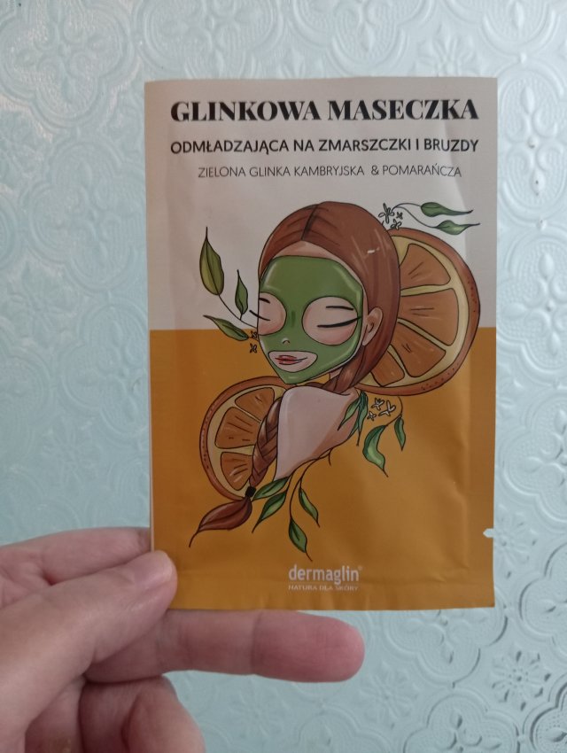 Dermaglin Maseczka do twarzy, Glinkowa, Odmładzająca, Na zmarszczki i bruzdy, Zielona glinka kambryjska & pomarańcza