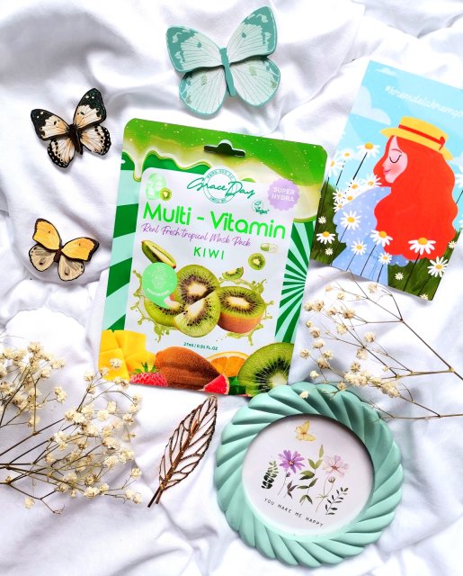 Grace Day Maska do twarzy w płacie, Multi-Vitamin, Kiwi 