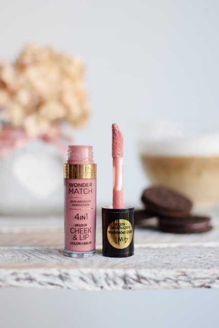 Eveline Wonder Match, Skin Absolute Perfection Velour Cheek & Lip Color Balm, Róż i pomadka do ust w płynie, 4in1, nr 02
