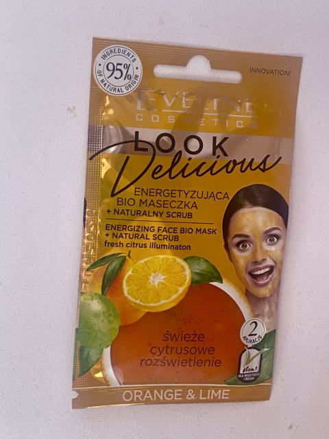Eveline Look Delicious, Maseczka do twarzy, Energetyzująca, Bio, Z naturalnym peelingiem, Pomarańcza i limonka