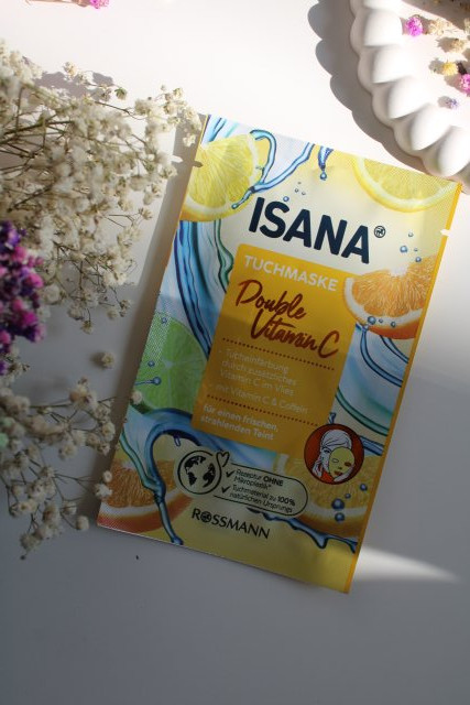 Isana Maseczka do twarzy w płachcie, Double Vitamin C, Z witaminą C i kofeiną