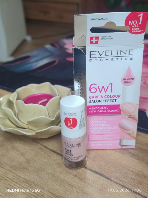 Eveline Care & Colour, Odżywka do paznokci nadająca kolor 6w1, Kolor Shimmer Pink