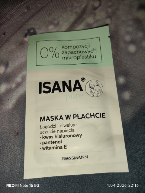 Isana Maseczka do twarzy w płacie, Pure Hydration