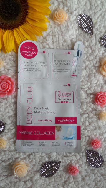 Body Club Maska do twarzy w płacie, 1 + 2 + 3 Complex Care, Wygładzająca, Marine Collagen