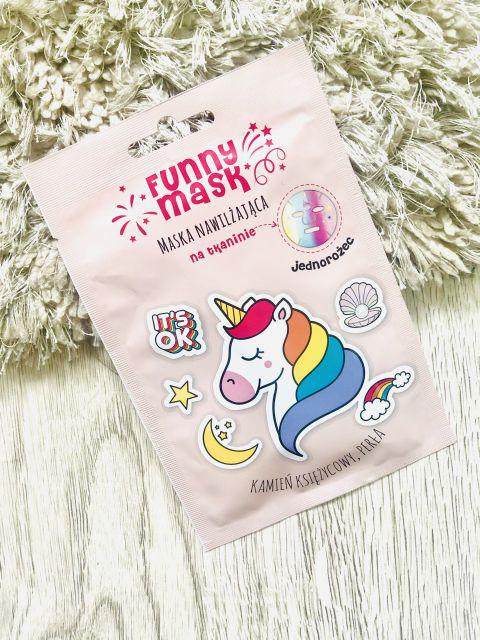Marion Funny Mask, Maska do twarzy w płacie, Jednorożec, Nawilżająca, Kamień Księżycowy i perła