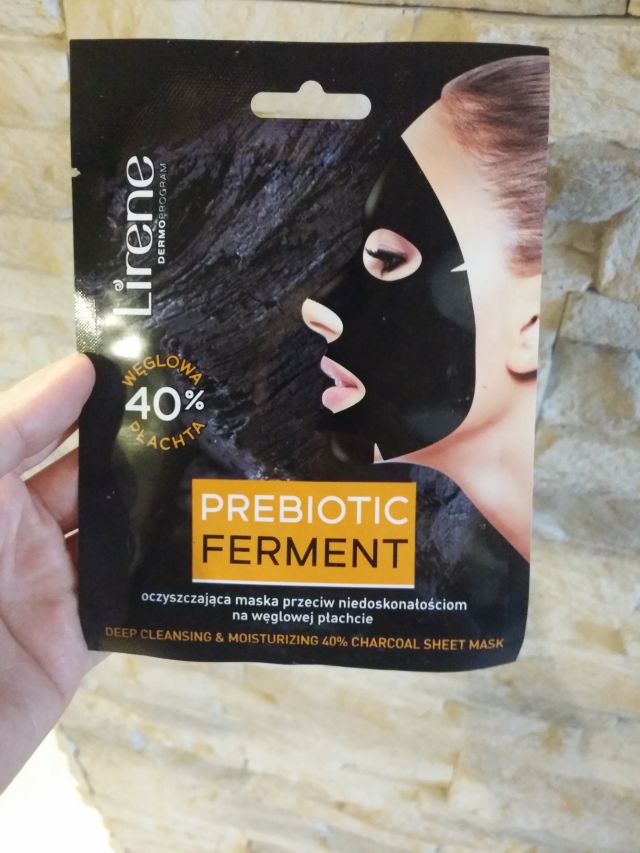 Lirene Prebiotic Ferment, Maska do twarzy na węglowej płachcie, Oczyszczająca, Przeciw niedoskonałościom