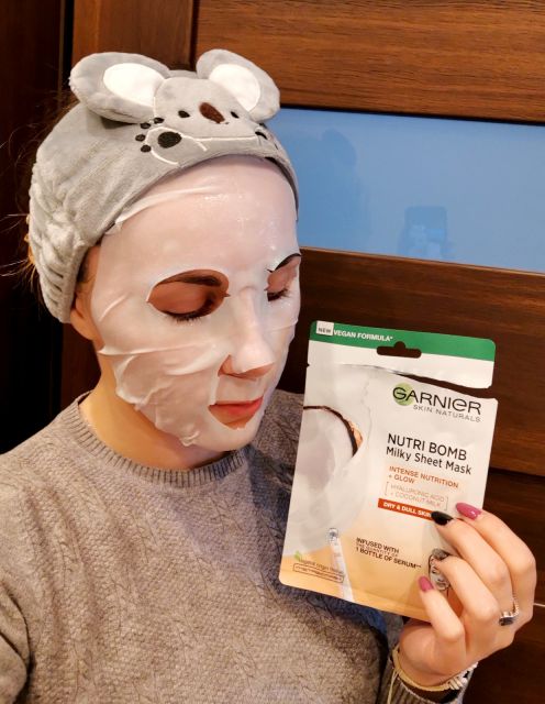 Garnier Skin Active, Nutri Bomb, Maska do twarzy w płacie, Z mlekiem kokosowym i kwasem hialuronowym