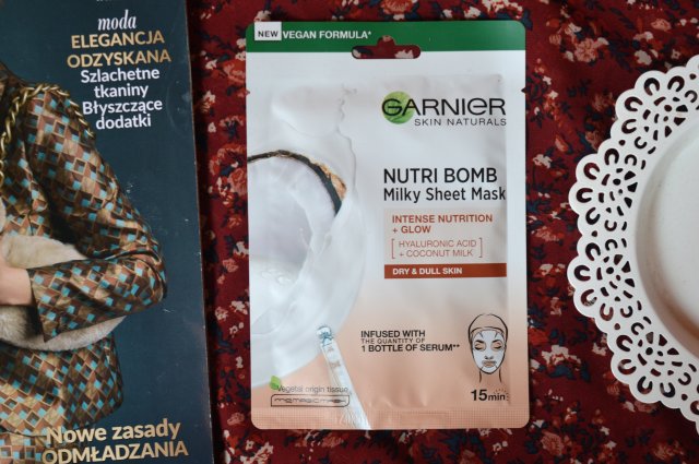 Garnier Skin Active, Nutri Bomb, Maska do twarzy w płacie, Z mlekiem kokosowym i kwasem hialuronowym