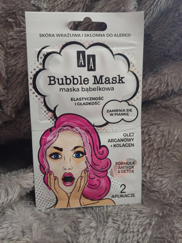 AA Bubble Mask, Maska bąbelkowa do twarzy, Elastyczność i gładkość, Olej arganowy + kolagen