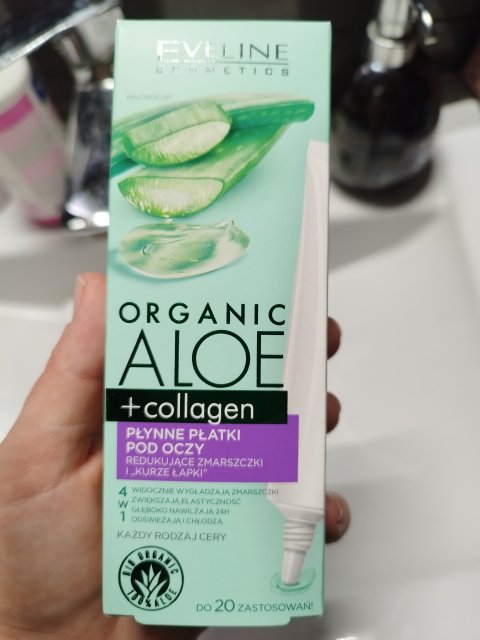 Eveline Organic, Aloes + Kolagen, Płynne płatki pod oczy, Redukujące cienie i obrzęki 