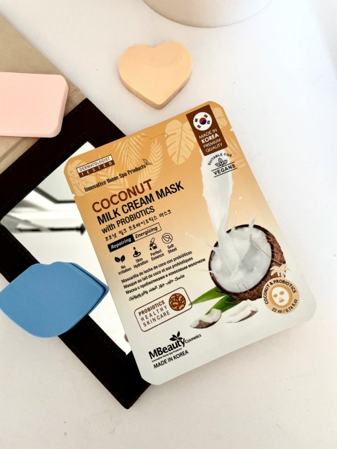 MBeauty Cosmetics Maska do twarzy w płacie, Coconut Milk Cream Mask, Odżywcza, Z mleczkiem kokosowym i probiotykami 