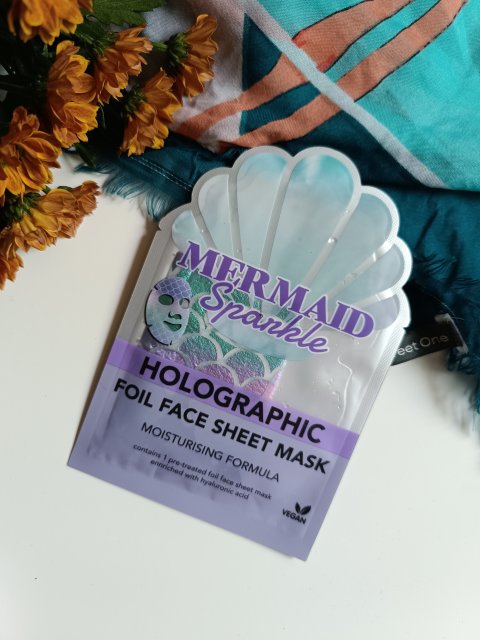 Maxbrands Marketing B.V. Foil Face Sheet Mask, Maseczka do twarzy w płacie, Holographic, Mermaid Sparkle, Formuła nawilżająca