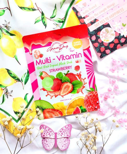 Grace Day Maska do twarzy w płacie, Multi-Vitamin, Truskawka